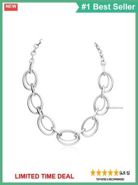 Silver Plated Double Oval Link Choker Necklace Adjustable Layered Chain